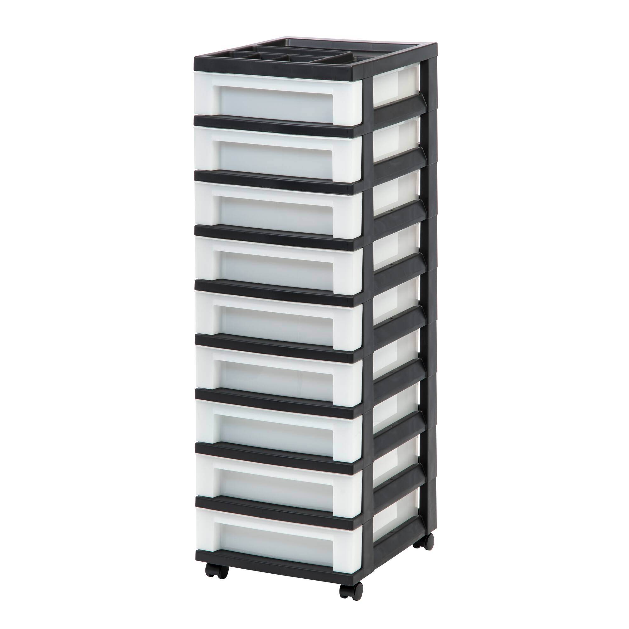 IRIS Black -Drawer Storage Cart with Organizer Top